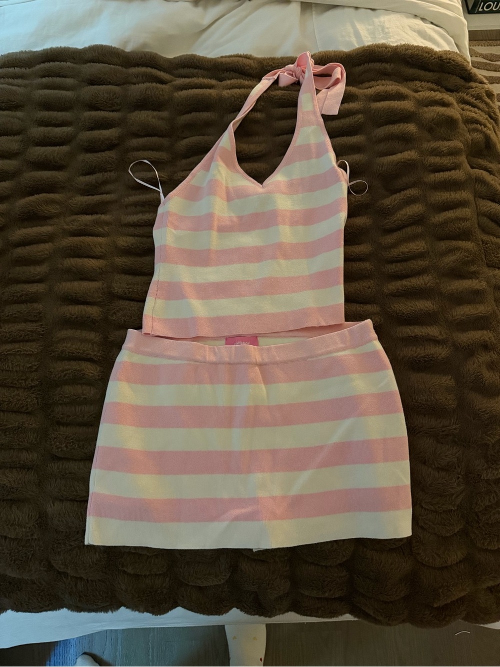 Edikted Pink and White Striped Halter set